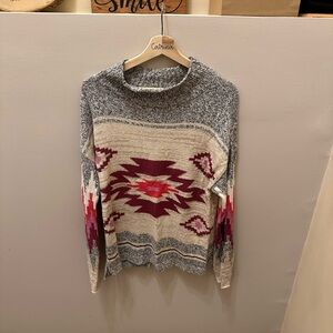 NIC+ZOE Gray and Red Geometric Women's Sweater